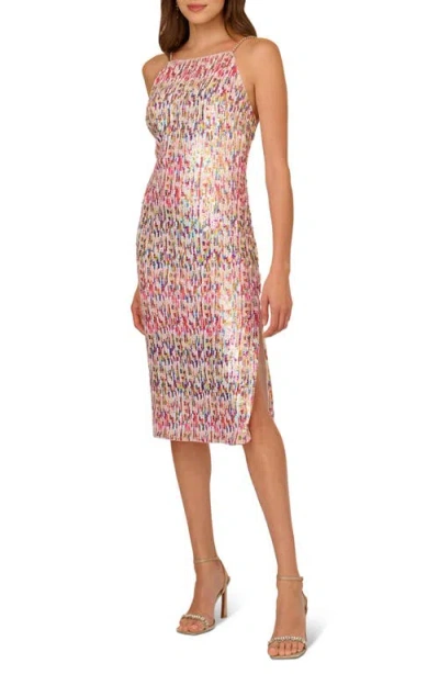 Liv Foster Rhinestone-strap Sequin Halter Midi Dress In Multi