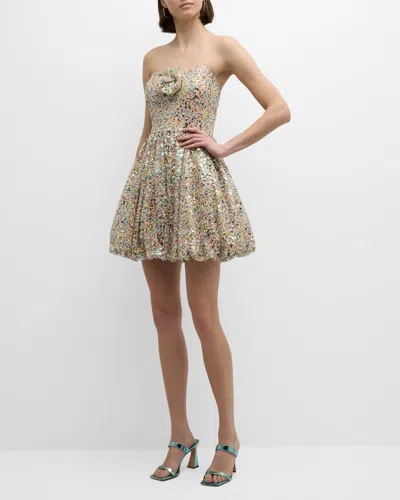 Liv Foster Sequin Fit-&-flare Sweetheart Mini Dress In Yellow