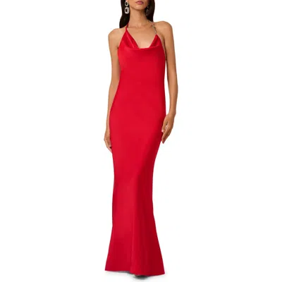 Liv Foster Sofia Rhinestone Strap Column Gown In Red