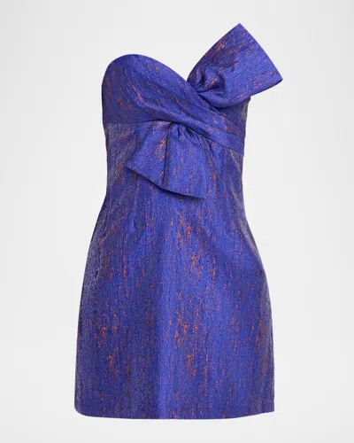 Liv Foster Strapless Bow-front Jacquard Mini Dress In Blue