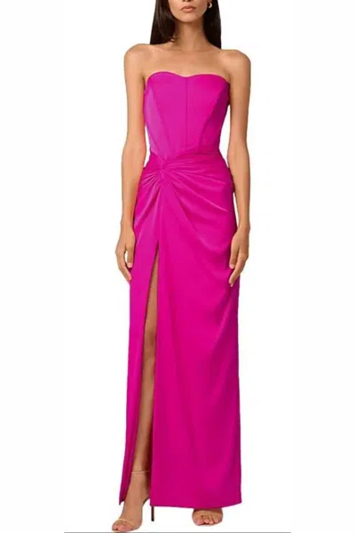 Liv Foster Strapless Long Evening Dress In Pink Flame