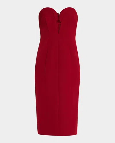 Liv Foster Strapless Plunging Stretch Crepe Midi Dress In Wine Red