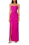 Liv Foster Strapless Stretch Satin Gown In Pink Flame