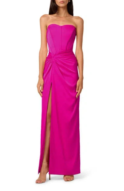 Liv Foster Strapless Stretch Satin Gown In Pink Flame