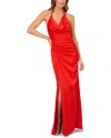 Liv Foster Halter Stretch Satin Dress In Red