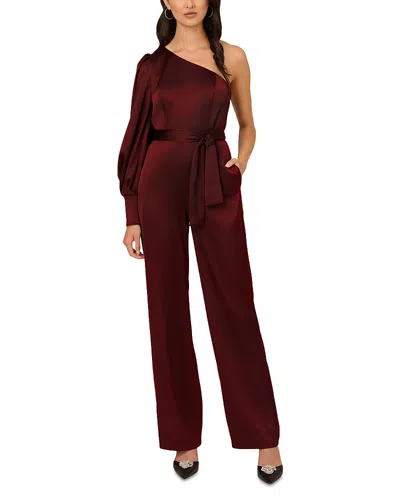 Liv Foster One-shoulder Stretch Satin Jumpsuit In Black Red