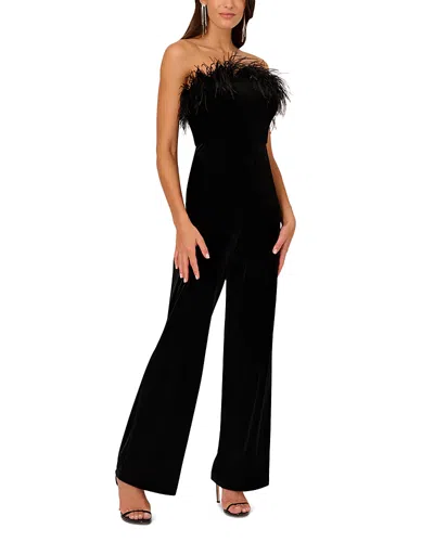 Liv Foster Women's Velvet Feather-trim Jumpsuit In Black