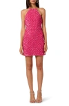 Liv Foster Violet Beaded Low-back Halter Mini Dress In Hyper Pink