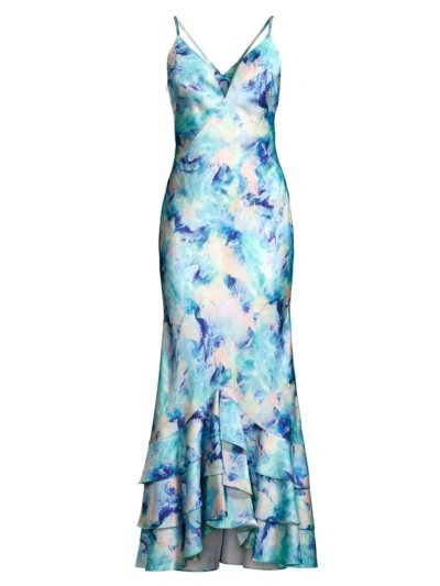 Liv Foster Women's Abstract Satin Mermaid Gown In Blue Multi