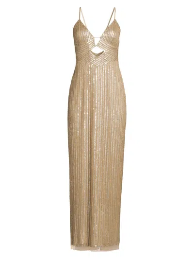 Liv Foster Women's Beaded V-neck Column Gown In Gold
