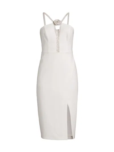 Liv Foster Women's Embellished Twill Halterneck Midi-dress In Ivory