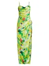 Liv Foster Women's Floral Ruched Sateen Column Gown In Green Multi