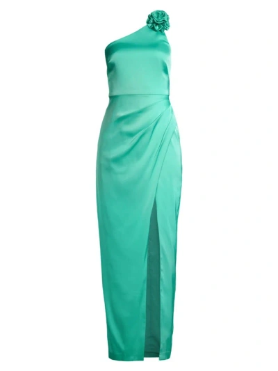 Liv Foster Women's Floral Satin One-shoulder Gown In Aqua Green