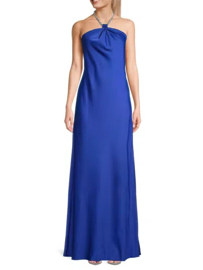 Liv Foster Women's Satin Chain Halter Gown In Dynasty Blue