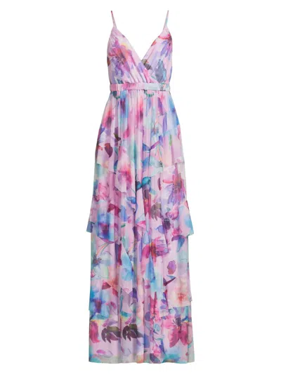 Liv Foster Women's Zoey Floral Mesh Ruffle Maxi Dress In Multi