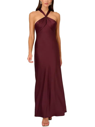 Liv Foster Womens Satin Halter Evening Dress In Blue