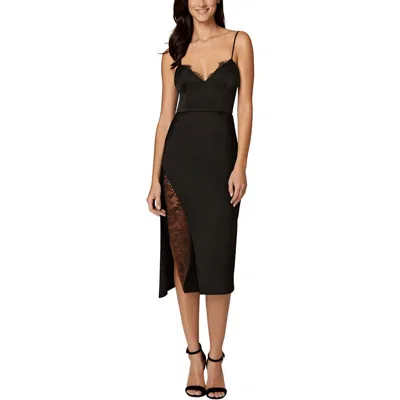 Liv Foster Womens Split Hem Satin Slip Dress In Black
