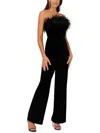 Liv Foster Womens Stretch Ostrich Feather Velvet Jumpsuit In Black