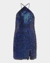 Liv Foster Wren Bead & Sequin Halter Mini Dress In Blue Multi