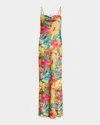 Liv Foster Yara Backless Floral-print Satin Gown In Lime Multi