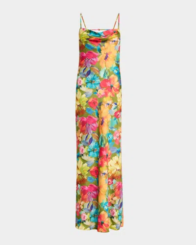 Liv Foster Yara Backless Floral-print Satin Gown In Lime Multi