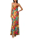 Liv Foster Yara Backless Floral-print Satin Gown In Lime Multi