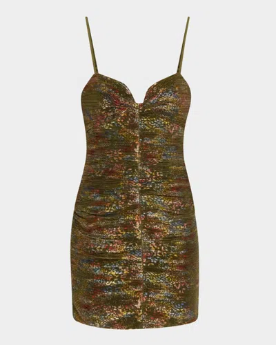 Liv Foster Zahara Pleated Metallic Mini Dress In Lime Multi