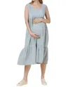 Liv Maternity Crinkled Midi Dress In Sage In Multi