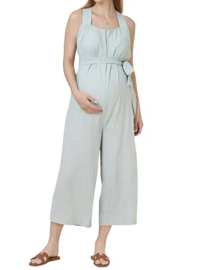 Liv Maternity Crinkled Nursing Jumpsuit In Mint Sherbet In Multi