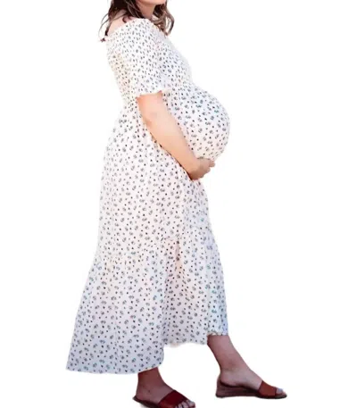 Liv Maternity Floral Smocked Maternity Dress In Ivory In Multi