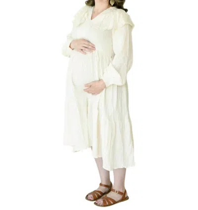 Liv Maternity Gauze Lace Dress In Cream In White