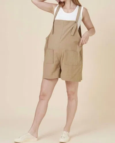 Liv Maternity Linen Overalls Romper In Camel In Brown