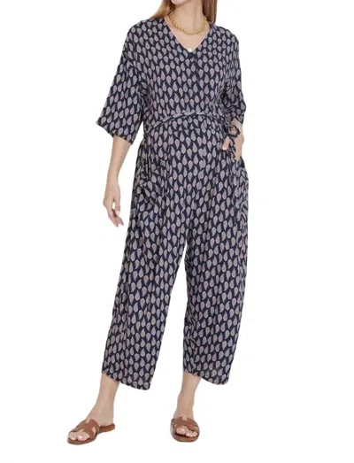 Liv Maternity Paisley Printed Silk Jumpsuit In Navy In Blue