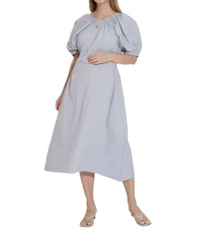 Liv Maternity Puff Sleeve Poplin Dress In Pewter In Silver