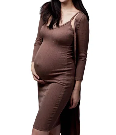 Liv Maternity Ribbed Knit Dress Set In Brown