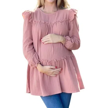 Liv Maternity Ruffle Muslin Tunic In Dusty Pink