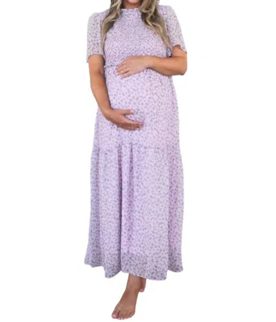 Liv Maternity Smocked Floral Chiffon Dress In Lilac In Blue