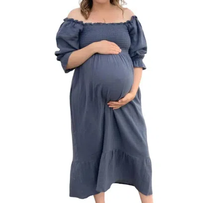 Liv Maternity Smocked Maternity Dress In Indigo In Grey