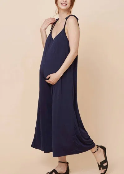 Liv Maternity Stretch Jersey Jumpsuit In Navy In Blue