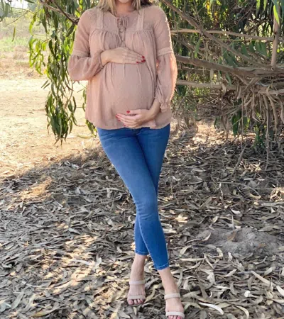 Liv Maternity Swiss Dot Lace Blouse In Camel In Brown
