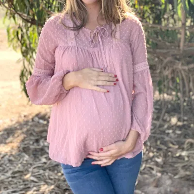 Liv Maternity Swiss Dot Lace Blouse In Pink