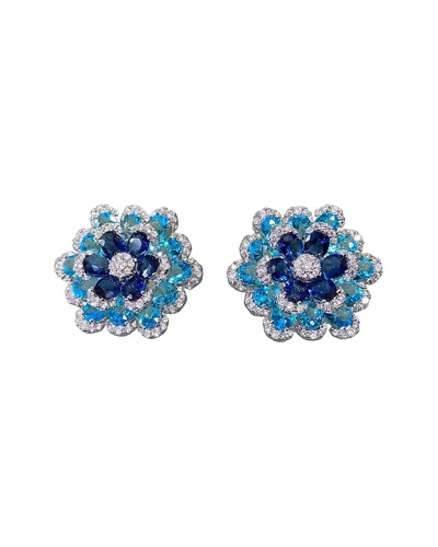 Liv Oliver 18k 17.25 Ct. Tw. Blue Quartz Cz Burst Earrings