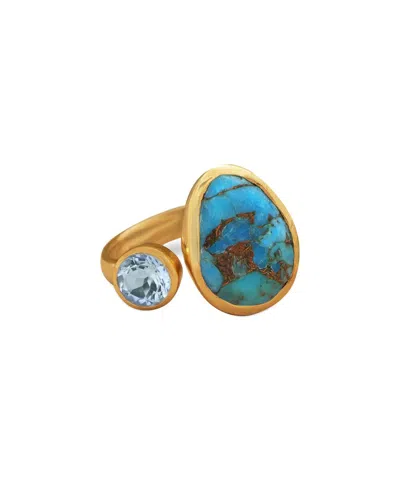 Liv Oliver 18k 4.10 Ct. Tw. Turquoise & Blue Topaz Ring