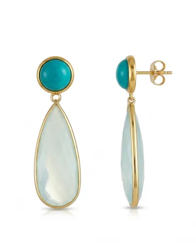Liv Oliver 18k Aqua Chalcedony & Turquoise Teardrop Drop Earrings In Blue