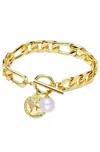 Liv Oliver 18k Gold & Pearl Coin Charm Bracelet In Gold