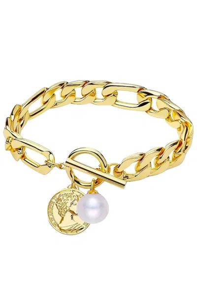Liv Oliver 18k Gold & Pearl Coin Charm Bracelet