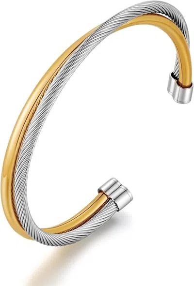 Liv Oliver 18k Gold & Silver Two Tone Cuff Bangle