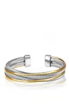 Liv Oliver 18k Gold & Silver Two Tone Cuff Bangle In Silver