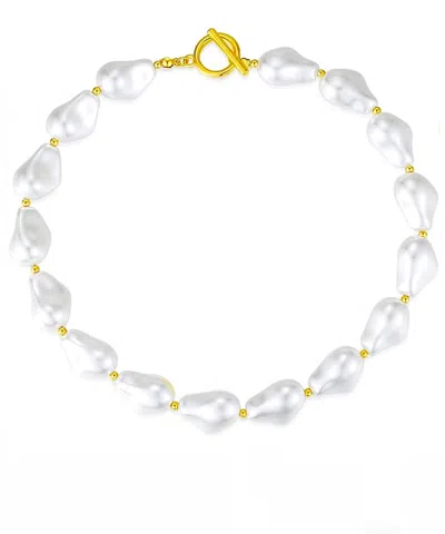 Liv Oliver 18k Gold Baroque Pearl Necklace In White