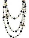 Liv Oliver 18k Plated 60.00 Ct. Tw. Onyx 9mm Pearl Endless Necklace In Gold